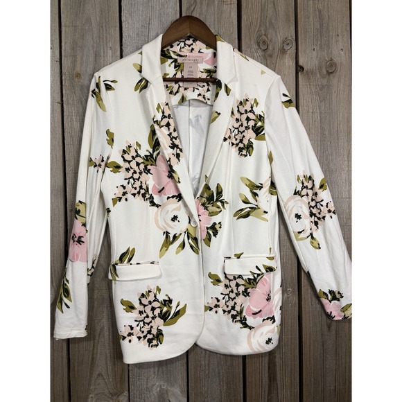 Philosophy Jackets & Blazers - Philosophy Blazer Women's Floral Blazer Jacket Size L Large Colorful White Roses